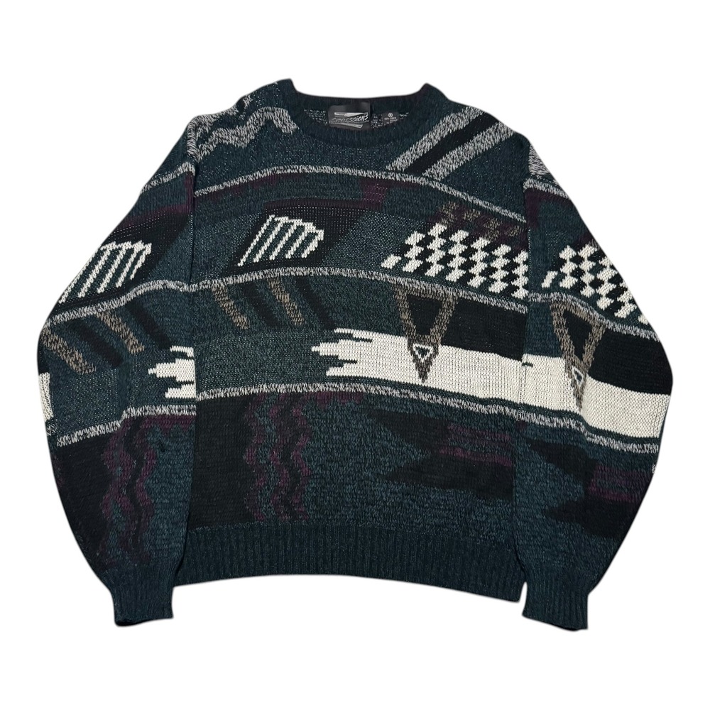 Vintage Expressions 100% Acrylic Patterned‎ Green Crewneck Sweater Men's Medium